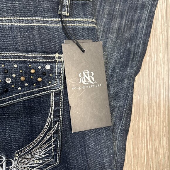 Rock & Republic Jeans Womens 13W  M  Dark Wash BOOTCUT  Bling WINGS - Picture 5 of 11